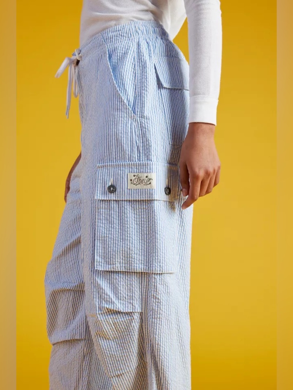 Obey Shay Seersucker Stripe Cargo Pants - Blue White